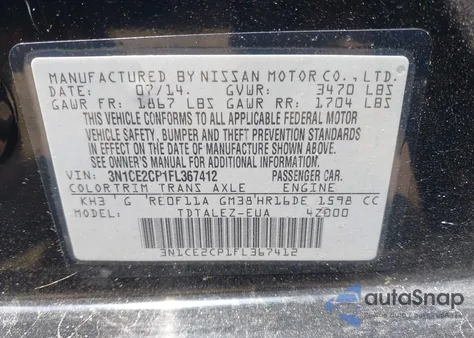 2015 Nissan Versa Note Sl z USA, uszkodzony, nr VIN 3N1CE2CP1FL367412